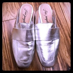 Free People silver leather slides, mules, loafers